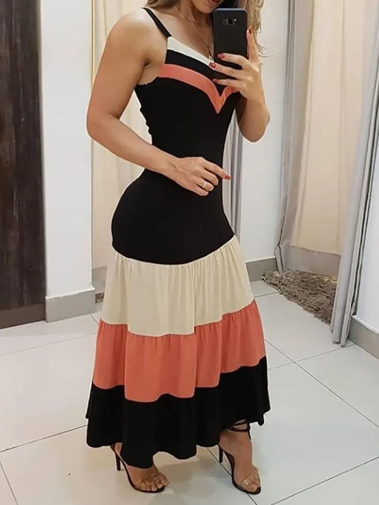 

Spaghetti Strap Colorblock Maxi Dress