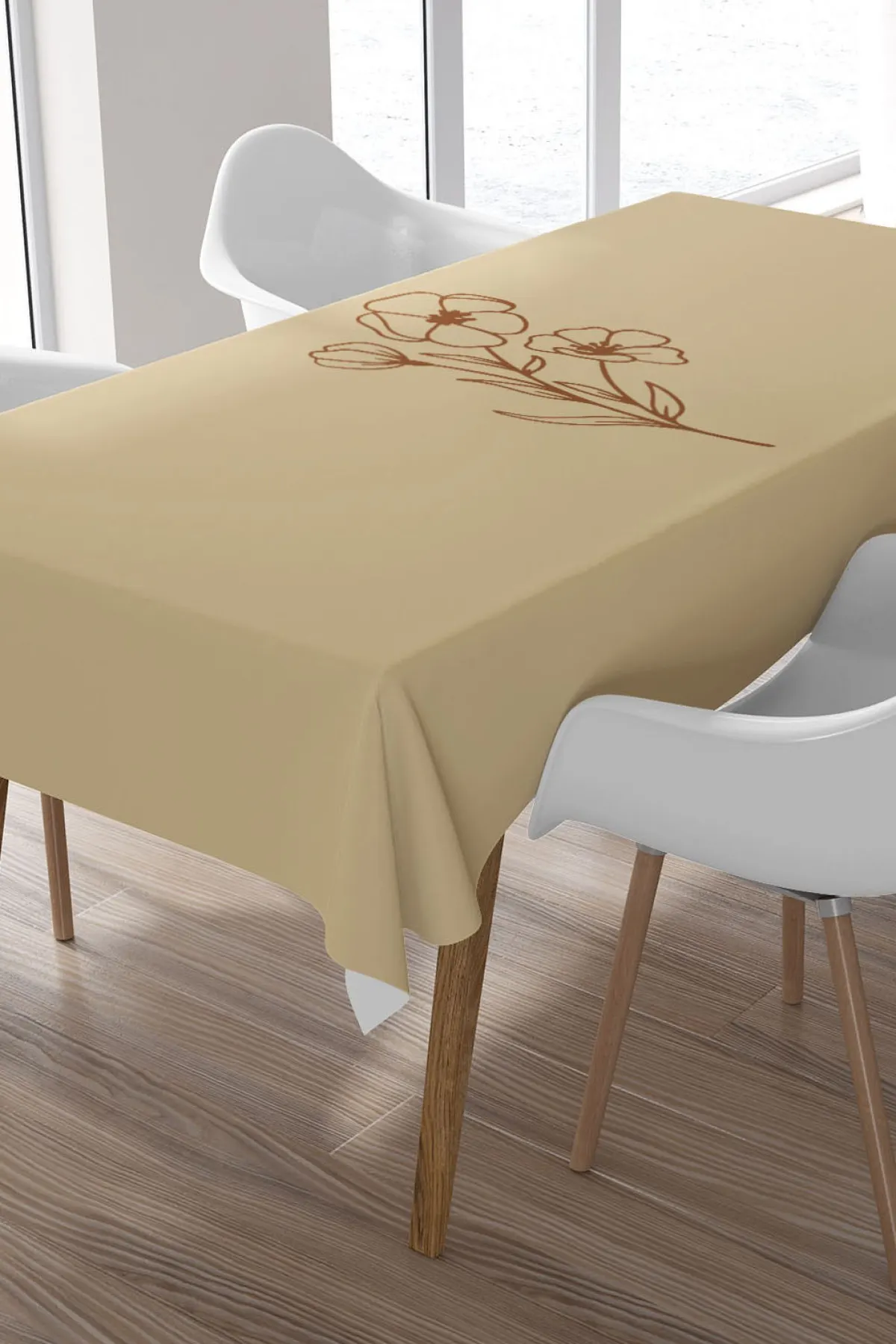 

Коричневые цветы тисненые на желтой поверхности Декоративная скатерть