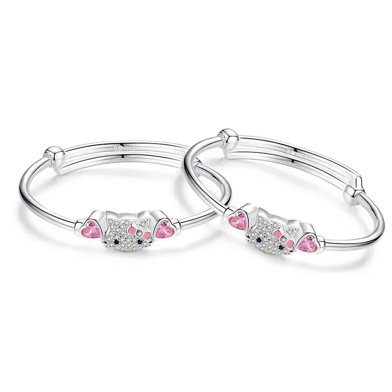 

Sanrio Rhinestone Anime Character Hello Kitty Pink Peach Heart Crystal Love Heart Shape Push-Pull Bracelet Necklace Present