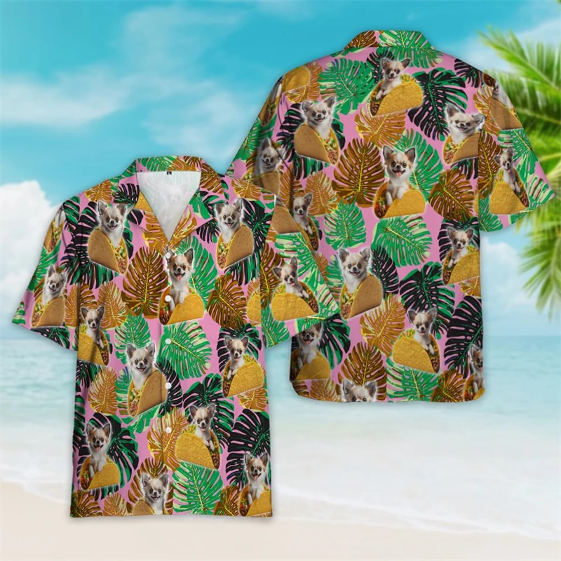 Пляжные рубашки с рисунком тропической собаки тако одежда на пуговицах в стиле