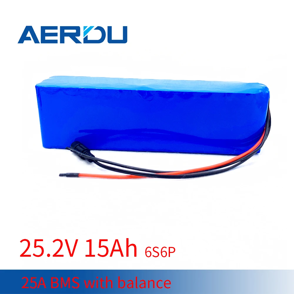 

AERDU 24V 6S6P 25.2V 22v 15AH 18650 Li-Ion Battery Pack for electric motor bicycle ebike scooter wheelchair cropper with 25A BMS