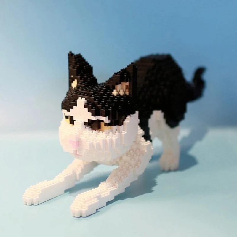 

Toy for Children Persian Cat Black Kitten Animal Stand Pet 3D Model DIY Mini Diamond Blocks Bricks Building