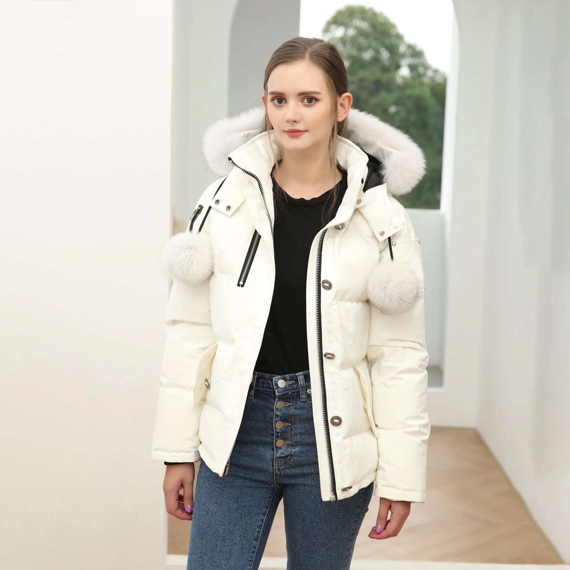 

2020 winter new down jacket women's short Parker small white duck down cotton padded jacket Ladies winter jacket Fur collar