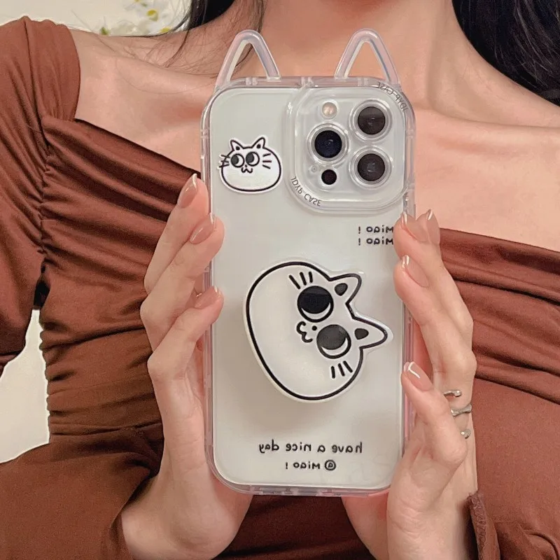 Корейский прозрачный силиконовый чехол с 3D кошачьими ушками для iphone 12 11 Pro Max 13 XR X