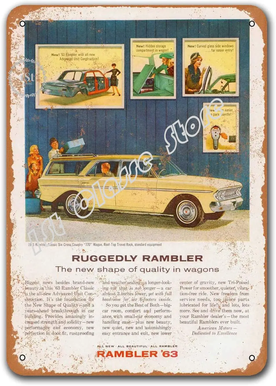 1963 Rambler универсал автомобиль металлический жестяной знак, Sisoso винтажные таблички постер гараж мужская пещера Ретро Декор стен 8x12 дюймов