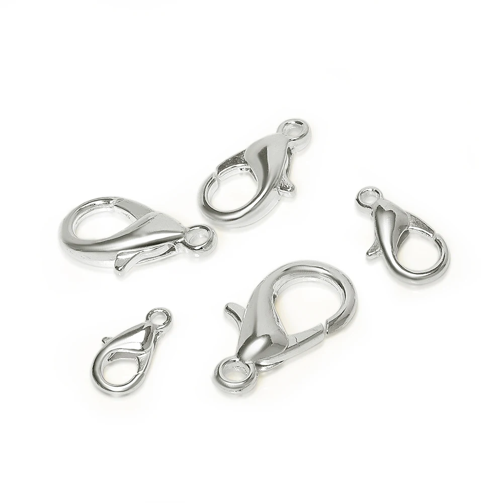 100pcs/Lot  10 12 14 16mm Lobster Clasps for Necklaces Bracelets DIY Bulk Hook Jewelry Making Findings Chain Closure Accessories