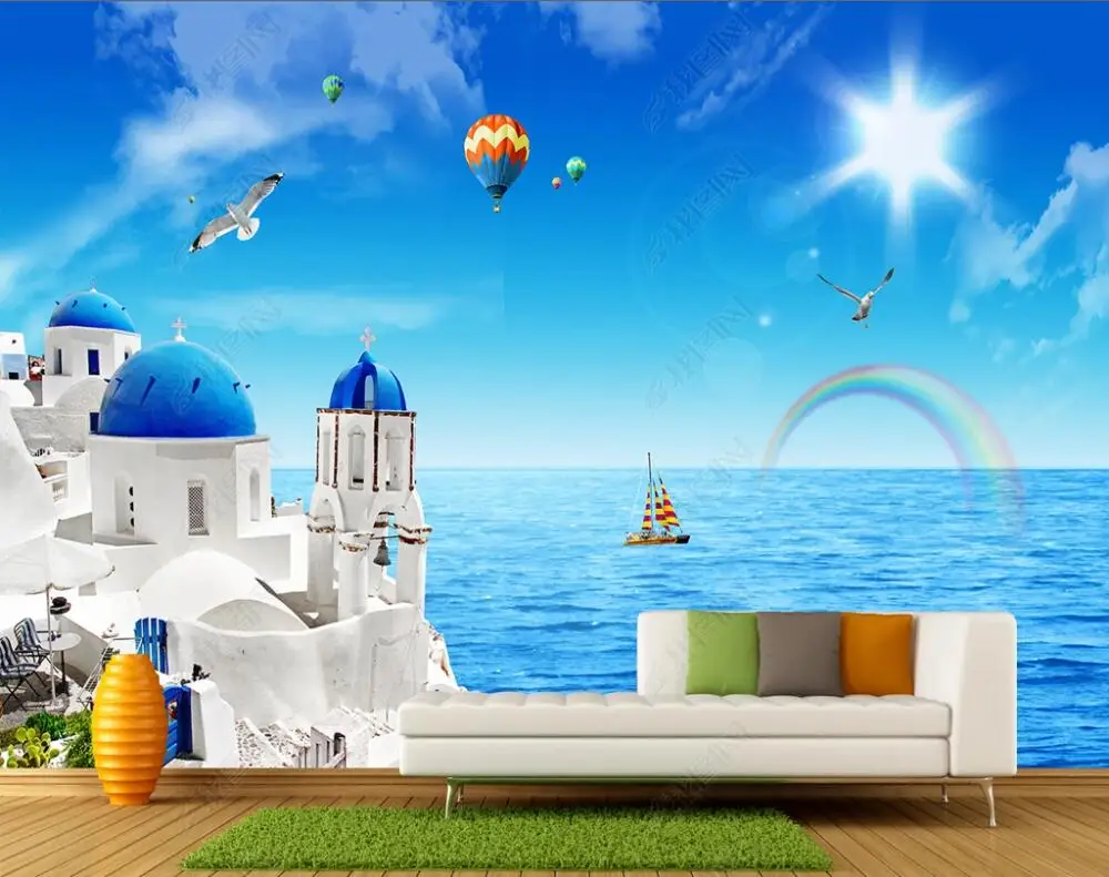 

3d фото обои на заказ роспись Эгейском море балкон вид фон живопись Домашний декор спальни обои для стен 3d