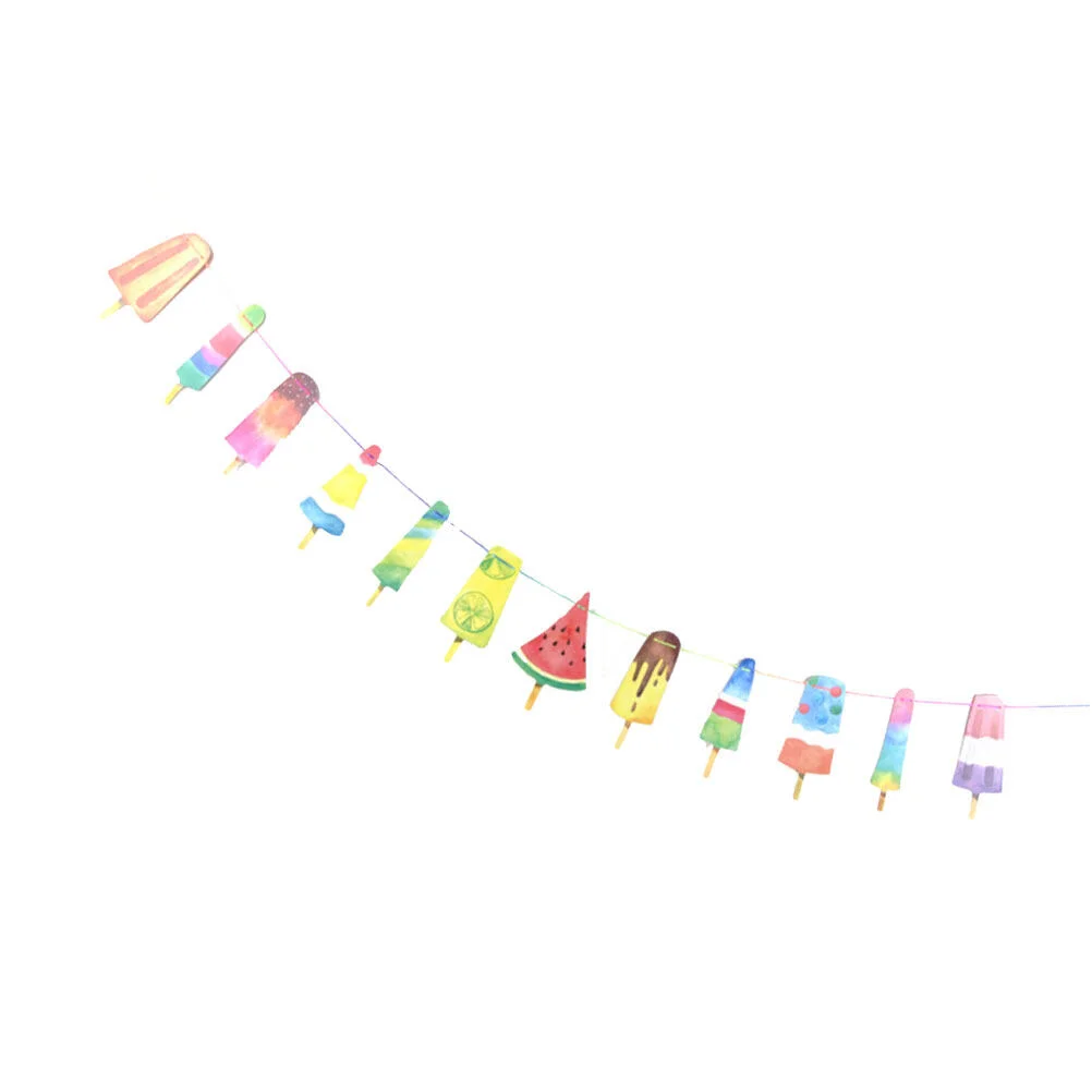 

2 Pcs Pendant Banner Hawaii Party Popsicle Happy Birthday Banners Fruit Banquet Wedding Decoration