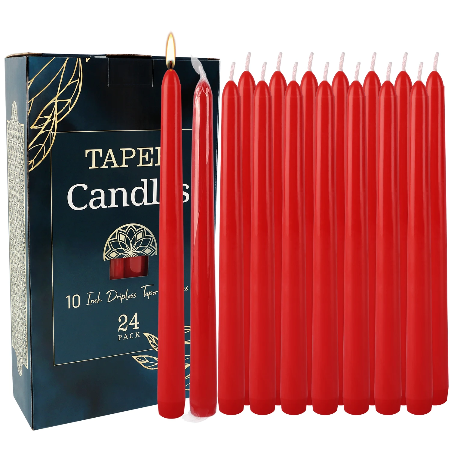 24 штуки 10-дюймовых красных маленьких восковых свечей без капель дыма