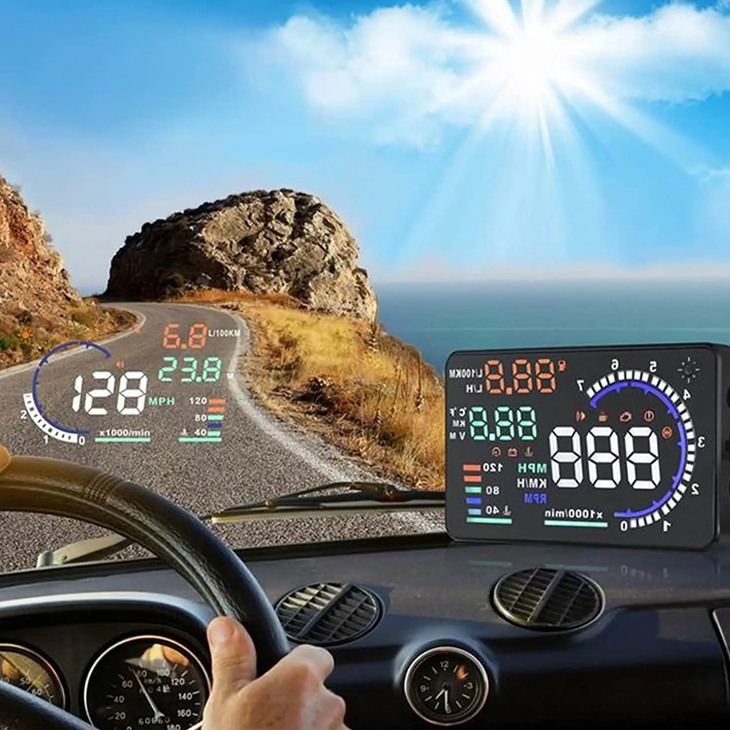 Головной дисплей A8 OBD2/GPS проектор лобового стекла HUD M1 M3 G1 Head up для автомобиля с широким диапазоном.