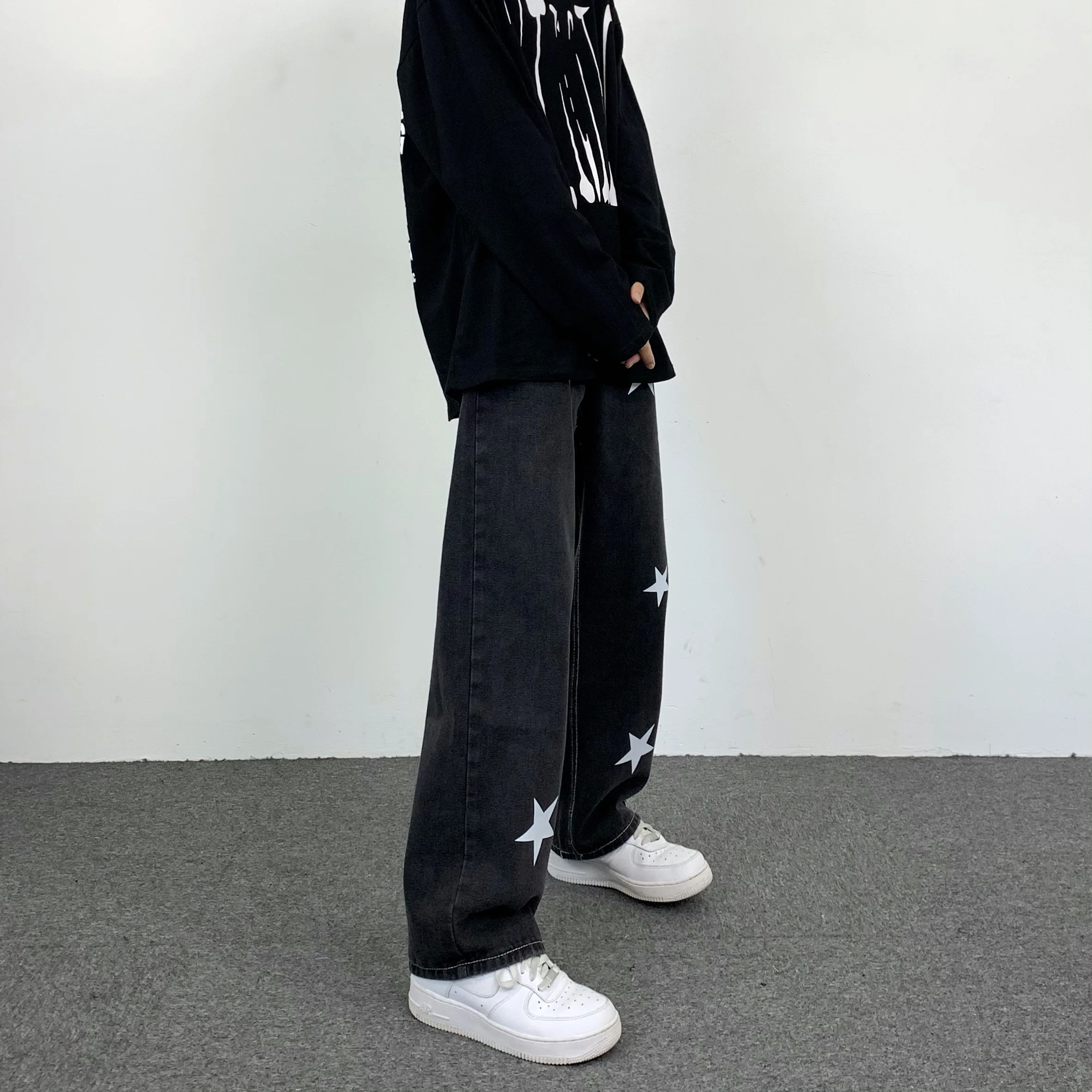 Pants Men's Jeans Hip Hop Retro Pentagram Straight Wide Leg Jeans Loose Pants Women's Loose Jeans y2k Men's Jeans Casual Men