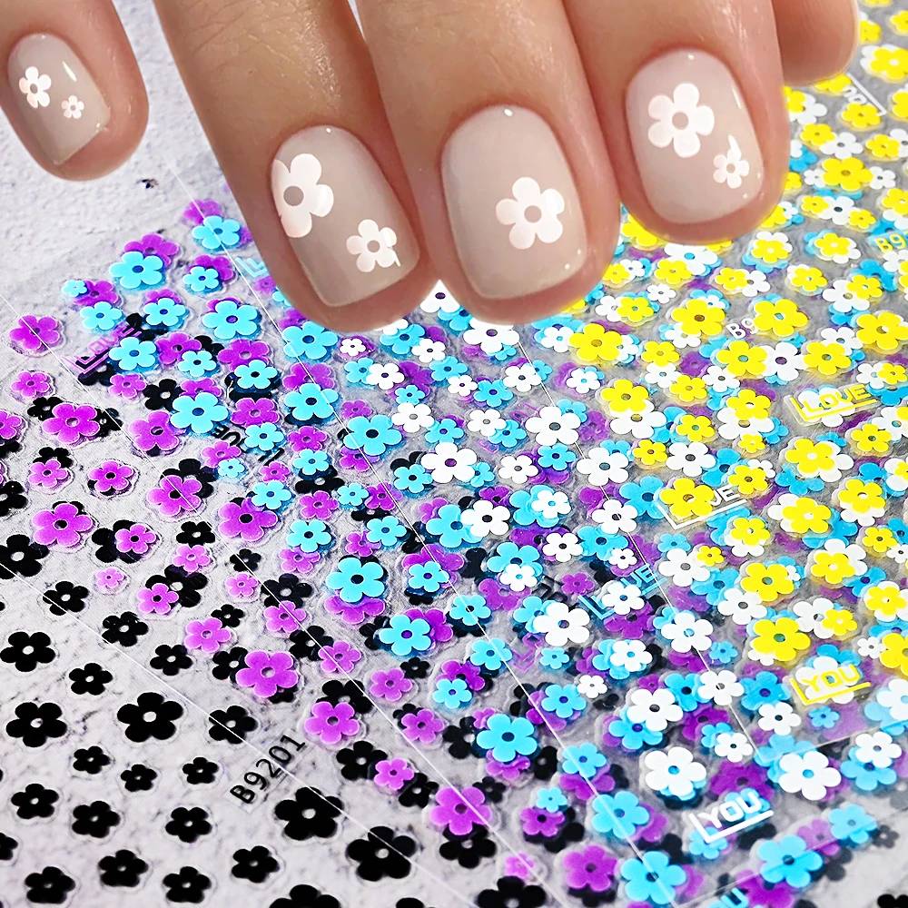 

1 Sheet 3D Flowers Nail Art Decals Cute Five Petals Florals Nail Sticker Back-Glue Nail Slider Stickers Decoration For Nail Tips