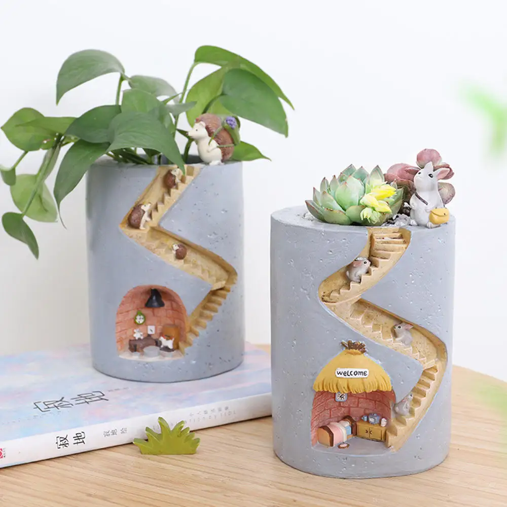 

Creative Resin Hydroponic Flowerpot Indoor Gardening Desktop Succulent Pot Plant Office Decoration Hedgehog House Flower Pot