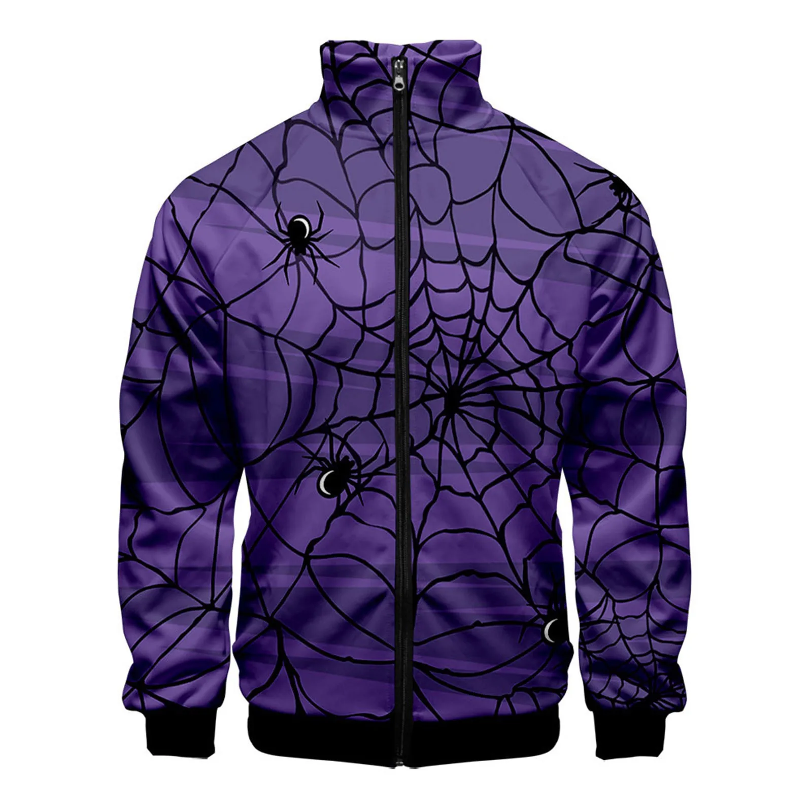 

Sportswear Hoodless Sweetshirts Hallowee Long-Sleeve Stand-Collar Zip Up Hoodie Spider Print Casual Daily Wear Athletic Clothing