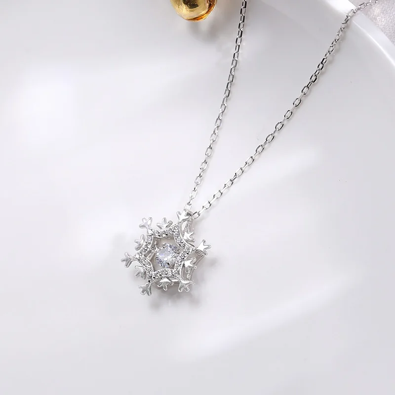Женское ожерелье с подвеской в виде снежинки из серебра 925 пробы