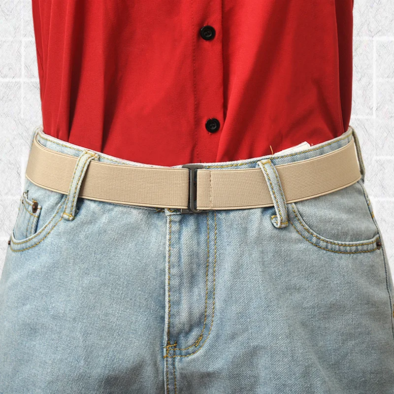 

Adjustable Size Elastic Band Elastic Stretch Waist Belt Flat Buckle Women Solid Color Soft Invisible Jeans Pant Belt