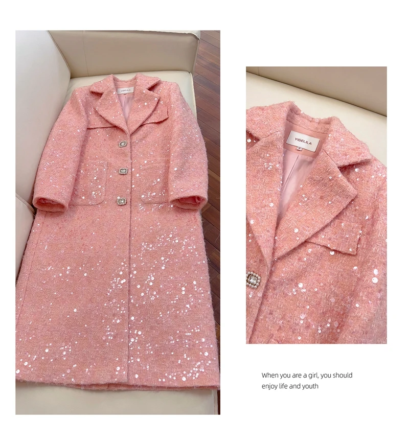 YIGELILA женское шерстяное длинное пальто 2024 зимняя однобортная верхняя одежда