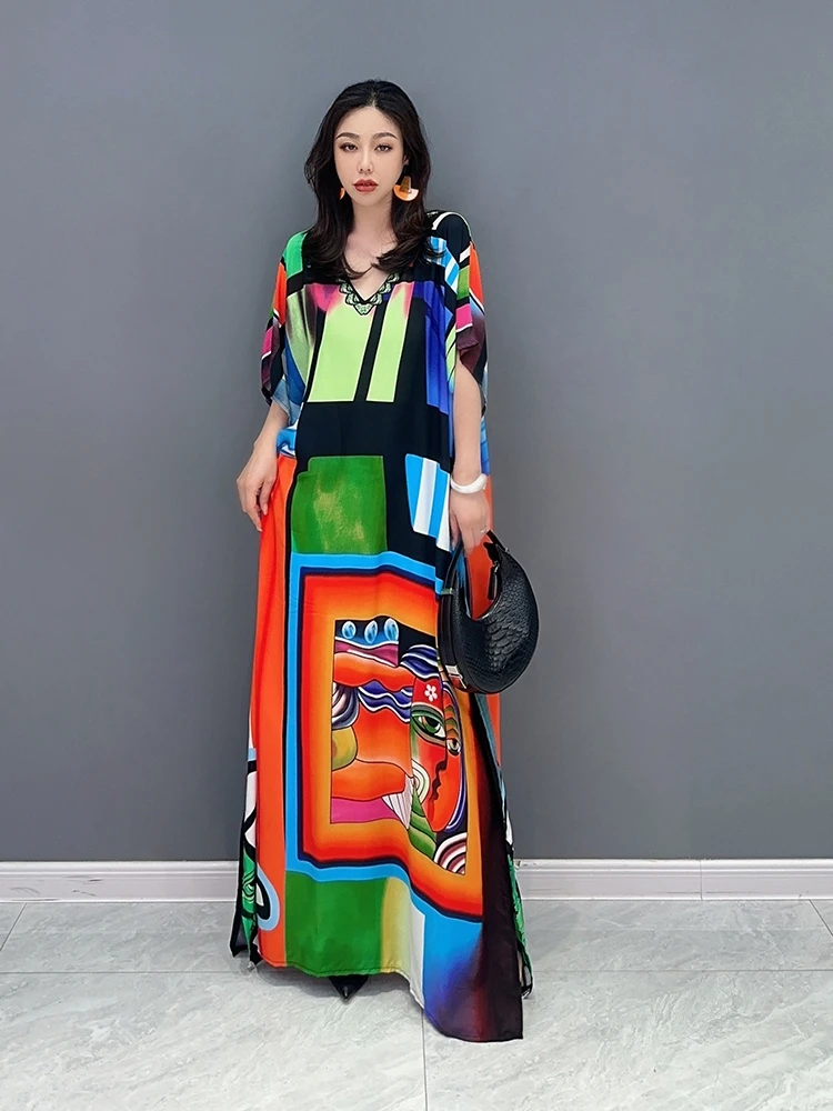 

SuperAen 2023 летнее Новое корейское модное платье с v-образным вырезом, длинное платье большого размера, женское Платье Макси