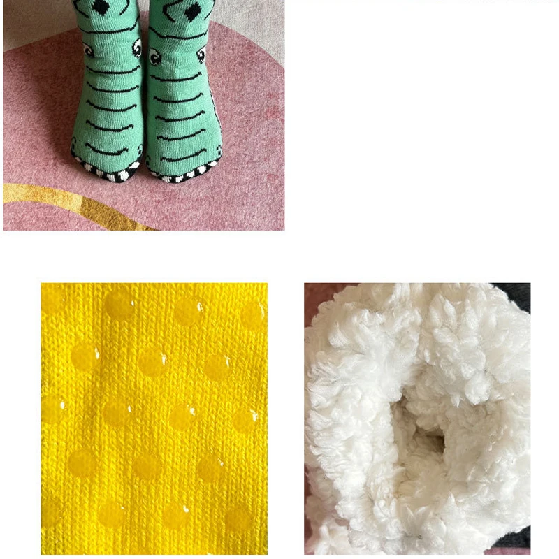 Fuzzy Short Sock Women Dinosaur Winter Funny Cute Kawaii Non Slip Cartoon Sleeping Soft Comfy Female Floor Thermal Slippers