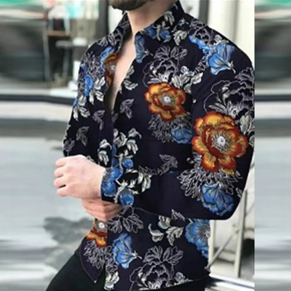 

Удобная модная мужская рубашка с цветочным принтом, мягкая Облегающая рубашка для друзей