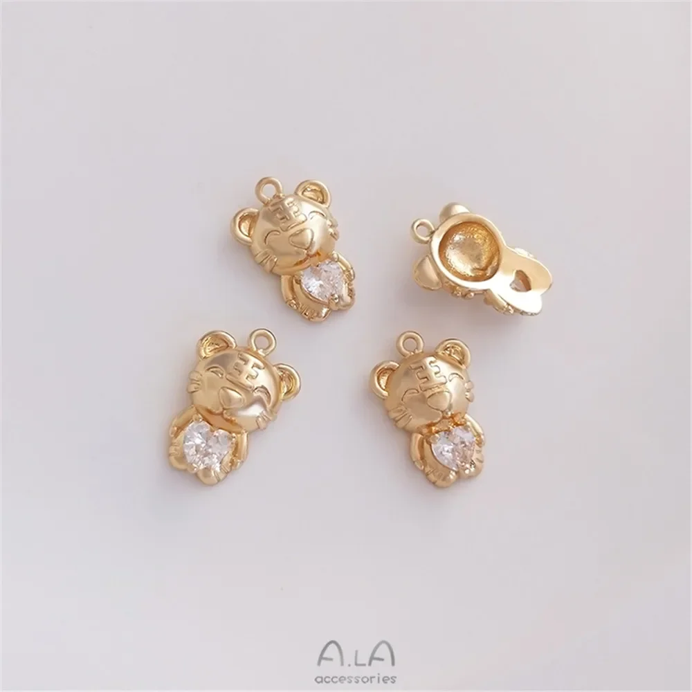 14 К позолоченный цирконий мультяшный кулон в виде головы тигра милый маленький DIY