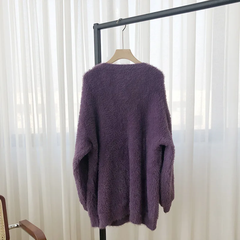 Elegant Fluffy Women's Faux Fur Coat Korean Streetwear Autumn And Winter Warm Plush Teddy Coat Women Loose Oversize Sweater