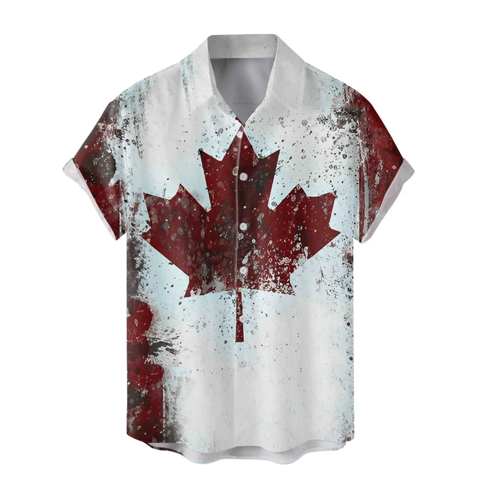

Summer New Men's Hawaiian Shirts Maple Leaf Print Men Six-button Short Sleeve Shirt Tops Streetwear Fashion Trend Mens Clothes
