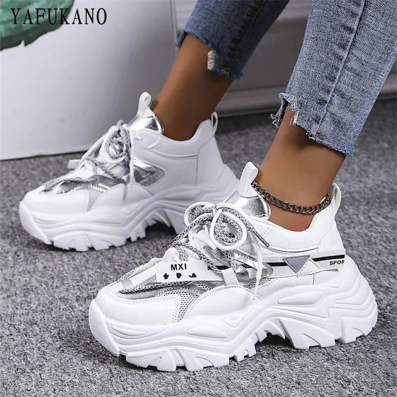 

Letter Detail Lace-up Front Chunky Sneakers Mesh Breathable Thick Bottom Dad Shoes Fashion Platform Heightening Sport Shoes