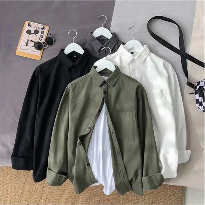 

2022 New Harajuku Long Sleeve Cotton Men's White Shirts