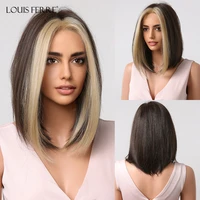 louis ferre short brown straight synthetic wigs with highlights bangs brown bob dyed bangs wig for women e girls daily party use