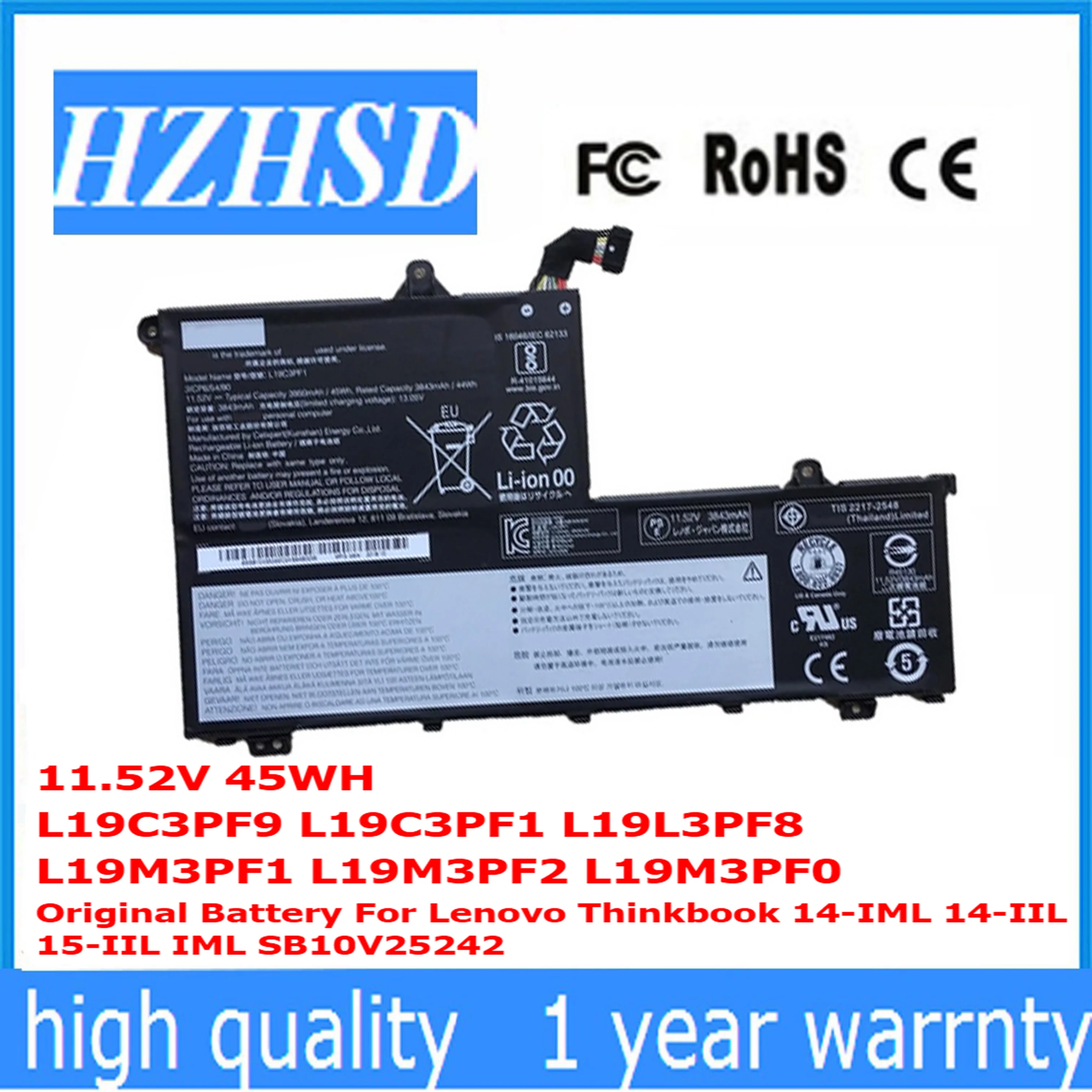 

11.52V 45WH L19C3PF9 L19C3PF1 L19L3PF8 L19M3PF1 L19M3PF2 L19M3PF0 Original Battery For Lenovo Thinkbook 14-IML 14-IIL 15-IIL IML