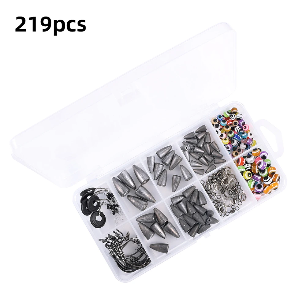 

219pcs Fishing Lead Sinkers Weights Beads Set with Tackle Box Fishing Tackle Accessories