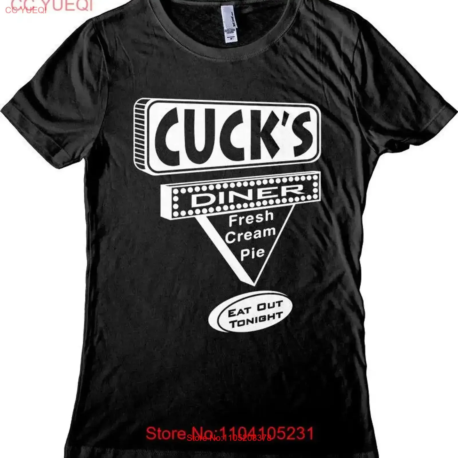Фото Женская футболка Cuckold Cuck's Diner Cuckolding Femdom, винтажный потертый топ для повседневной носки, растягивающийся стильный дышащий топ №1