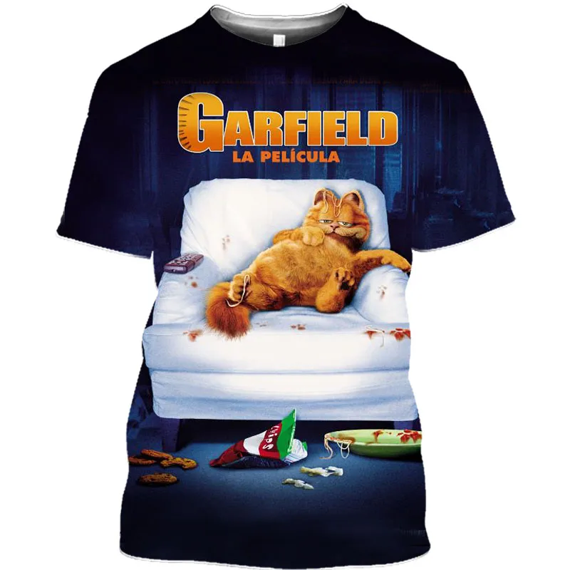NEW Cartoon Animals Summer 2022 Garfield- cat Prints T-shirts For Boys And Girls Children's Clothing Casual For Summer Kids Cool images - 6