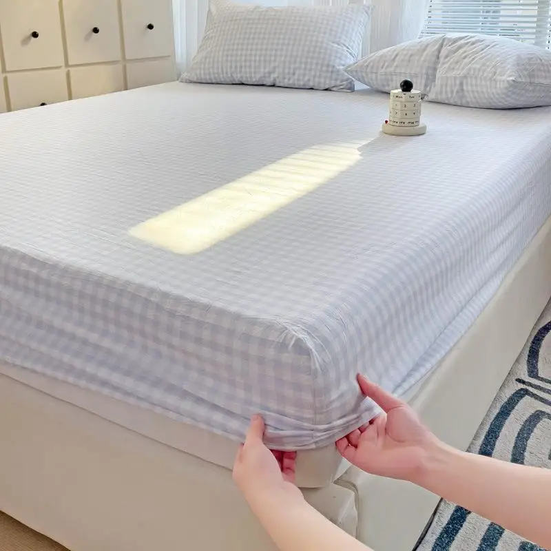 Washed Cotton Bed Sheet Single Piece Fitted Pillowcase Three-Piece Student Dormitory Bedspread Mat...