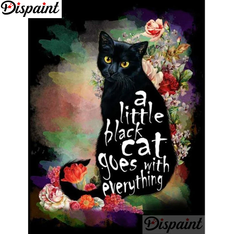 

Dispaint DIY Diamond Painting "Animal Black Cat" Full Drill Square Round Diamond Embroidery 5D Cross Stitch Decoration Home
