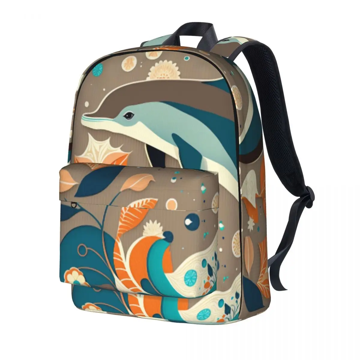 

Dolphin Backpack Modern Art Style Vibrant Illustration Women Polyester Travel Backpacks Large Kawaii High School Bags Rucksack