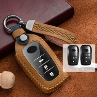 leather car remote key cover case for toyota corolla camry avalon chr rav4 crown holder 2 3 buttons keychain brown accessories