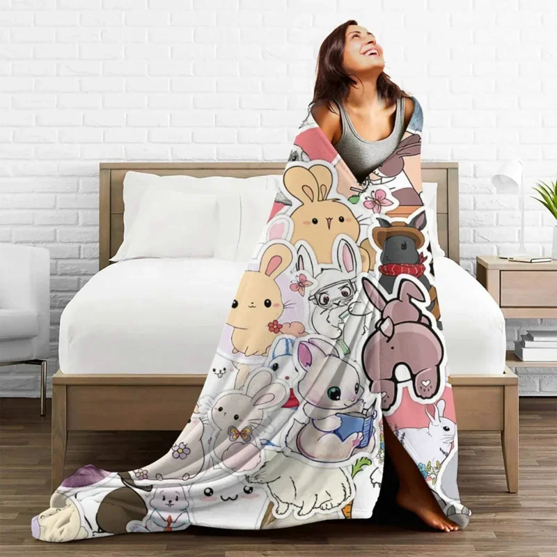 

Cute Animal Rabbit Blankets Coral Fleece Plush Decoration Cartoon Mammal Ultra-Soft Blanket For Home Outdoor Bedding Throw