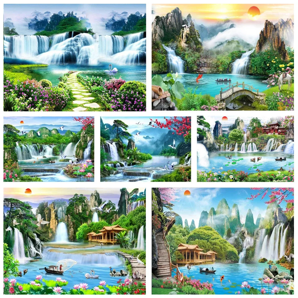 

Natural scenery Diamond Painting Landscape Waterfall Full square round Diamond Embroidery Cross Stitch 5D DIY Rhinestone H47