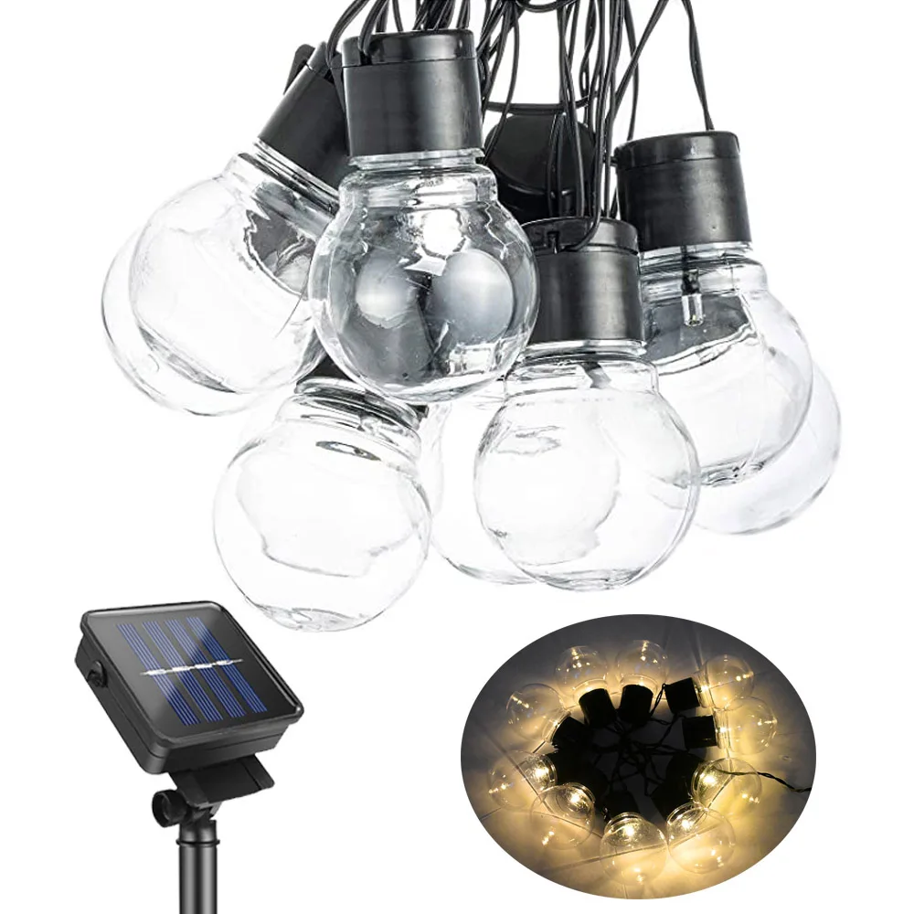 

Outdoor LED Solar Lamp Ball String Lights With Hook Waterproof 8 Modes Vintage Bulb For Holiday Wedding Christmas Decoration