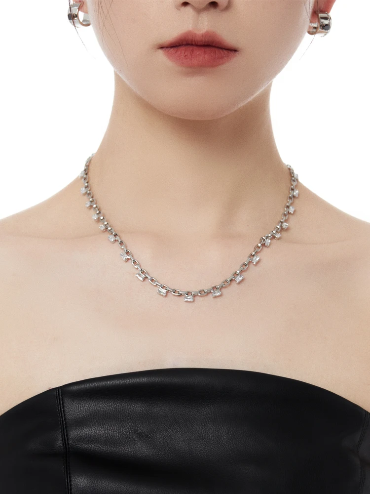 

Timeless Wonder Pave Zirconia Chains Choker Necklace for Women Designer Jewelry Goth Trendy Ins Rare Korean Gift Top Sweet 4023