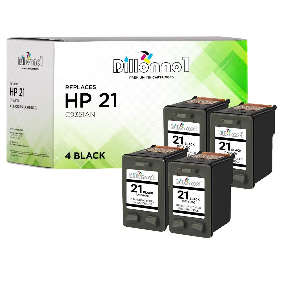 4 упаковки черных чернил для HP 21 для Deskjet D1320 D1360 D1400 D1550 D2320 D2360 D2400