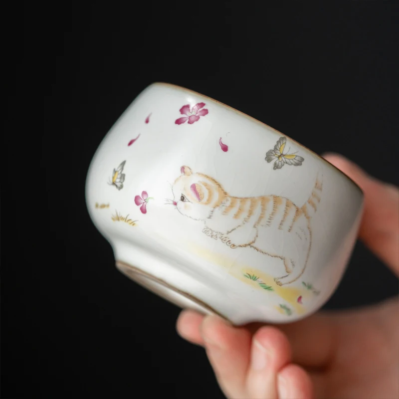 TANGPIN Lovely Cat Ceramic Teacup Chinese Kung Fu Tea Cup 135ml