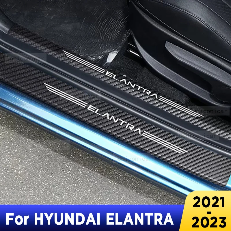 

For HYUNDAI ELANTRA Nline 2022 2023 2021 Auto Door Sill Pedal Carbon Fibre Texture Accessories Leather Styling Car Sticker TrimF