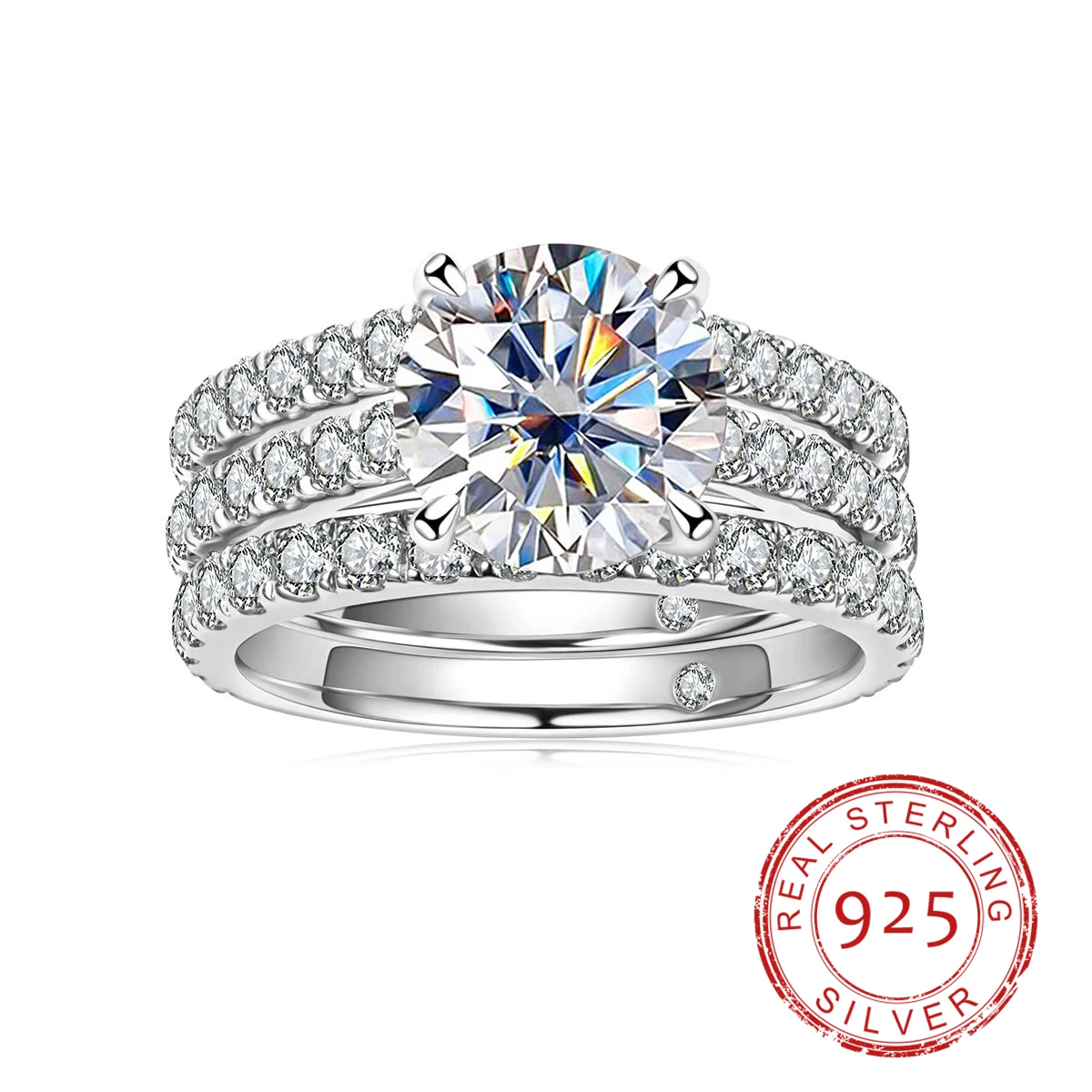 AnuJewel 3ct 9mm D Color Moissanite Three Ring Set Ring Enhancers 925 Sterling Silver Rings Fine Jewelry Wholesale