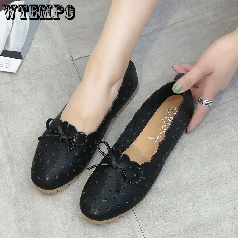 

WTEMPO Soft Sole Leather Single Shoes Women Spring Summer Fashion Flat Heel Casual Slip-ons White Black PU Work Shoes Wholesale