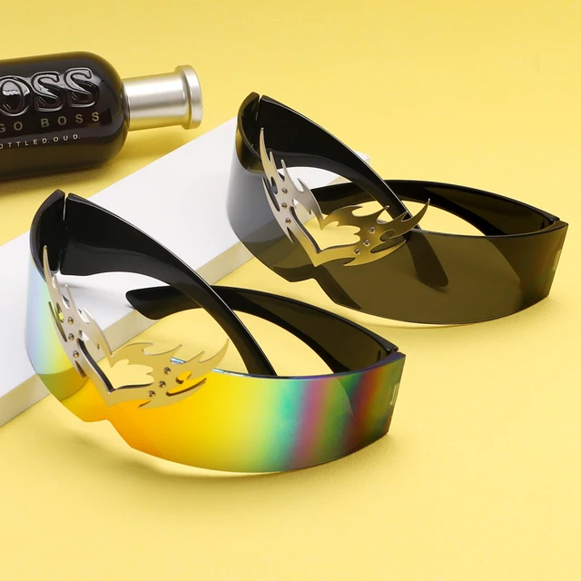 Sports Sunglasses Women Men Future Technology Sense y2k Heart Punk One Piece Sun Glaase Brand Designer Rimless Goggles UV400 6