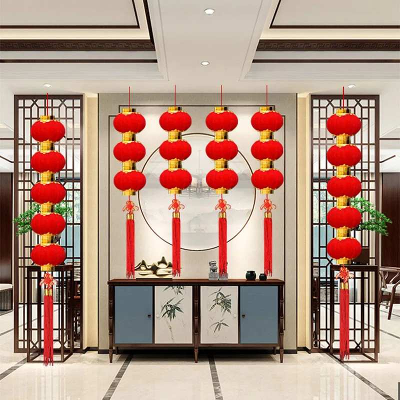 

2/6 штук красный ПВХ флокирующий фонарь китайский новый год китайский стиль Мир здоровье богатство радость домашний сад Декор счастливый по...