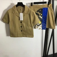 women khaki short polo shirt and a line high wasit skirt suits with butterfly pattern casual style youth beauty 2022 summer